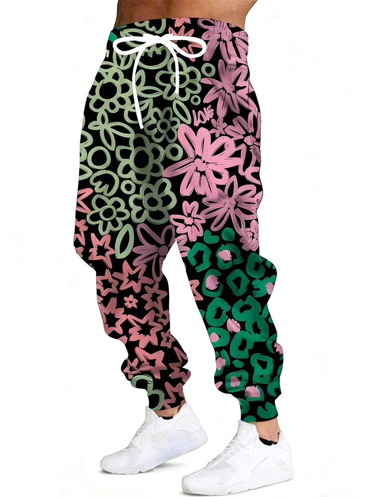 

New Men's 3D Leopard Print Casual Pants Outdoor Breathable Athletic Pants Stylish Drawstring Streetwear Trousers Mens Cuffed Pan