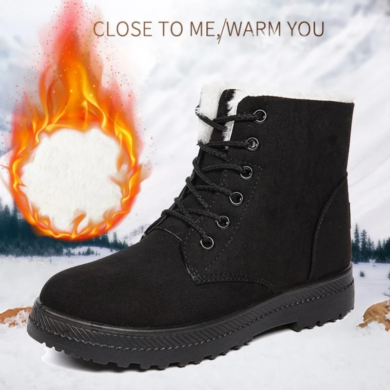 

Winter New Women Boots Fur Warm Low Heels Snow Boots Women Comfortable Platform Boots Fashion Round Toe Cotton Shoes Botas Mujer