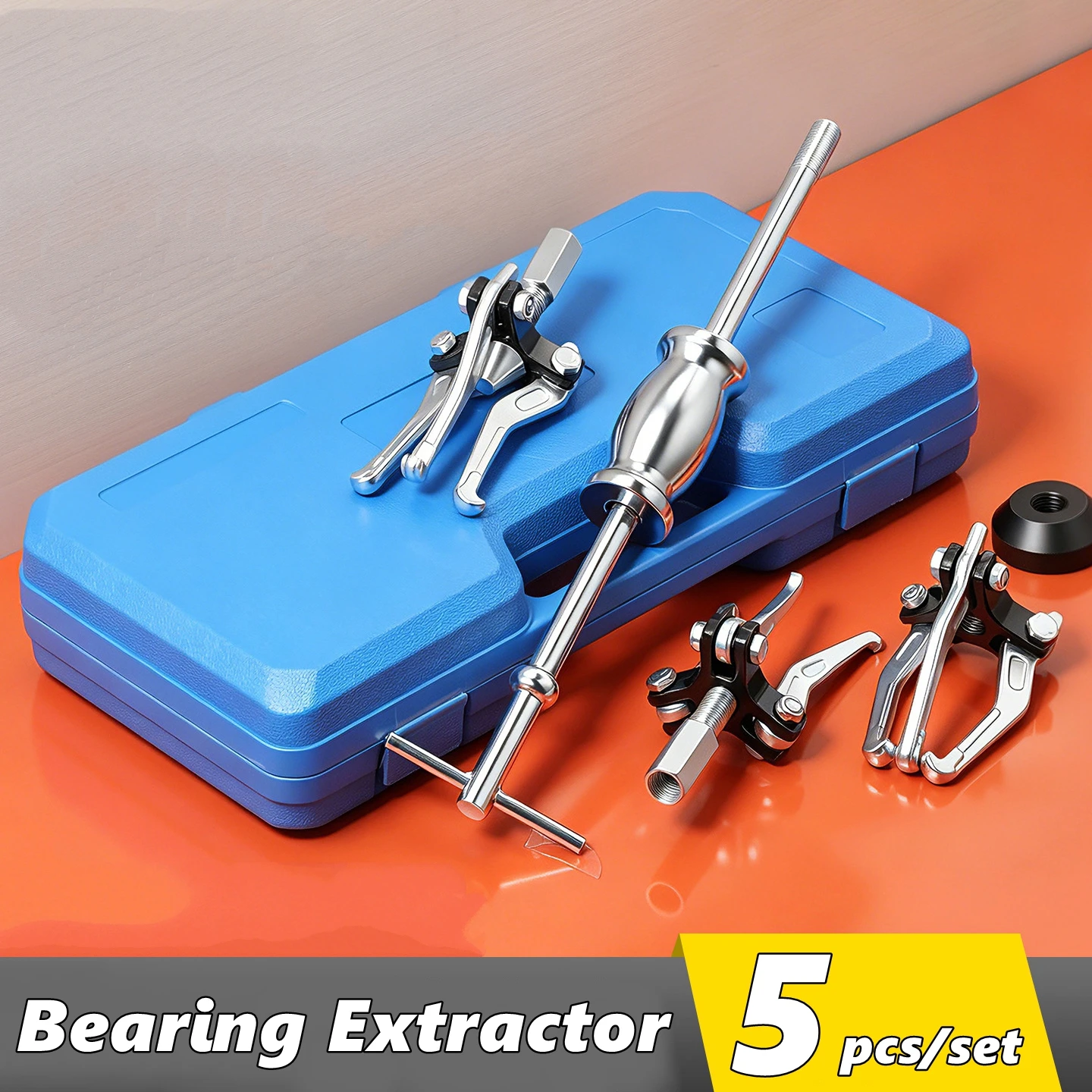 Conjunto de 5 Peças Extrator de Rolamentos Internos e Externos com Martelo Deslizante para Eixo de Roda e Rolamentos Dianteiros e Traseiros de Carros - Ferramenta de Reparo Automotivo