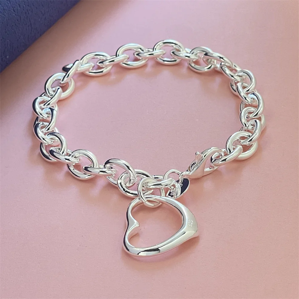 

High quality 925 sterling silver heart frame pendant bracelet, elegant, cute and fashionable