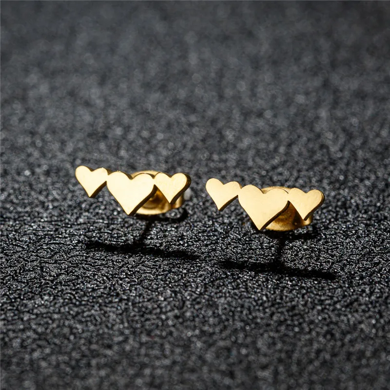 Korean Trendy Stainless Steel Triple Heart Earrings for Women Fashion Jewelry Love pendientes mujer Pirecing Earring Gifts