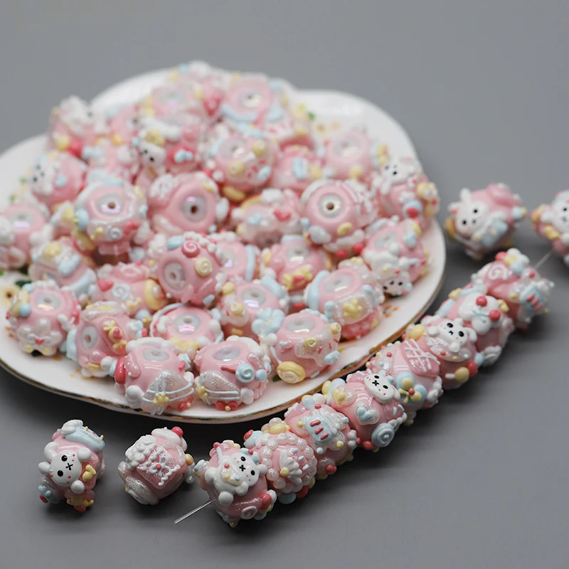 Macaron Color Acrylic Beads Handmade Drawn Cartoon Painting Loose Beads for Jewelry Making DIY Bead Pen Keychains Phone Chain