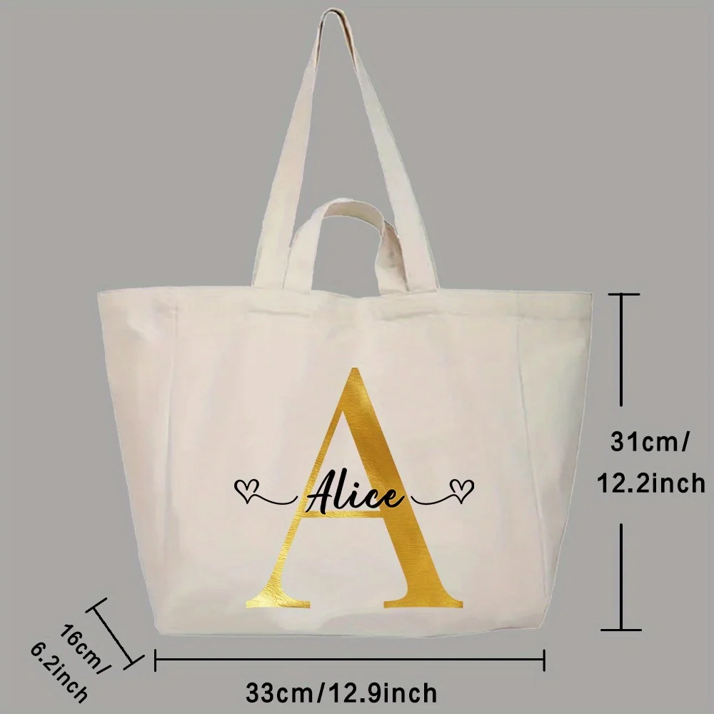 Personalized Customized Gold Letter Handbag Shoulder Bag Women's Handbag Large Capacity Shopping Bag Travel Storage Bag