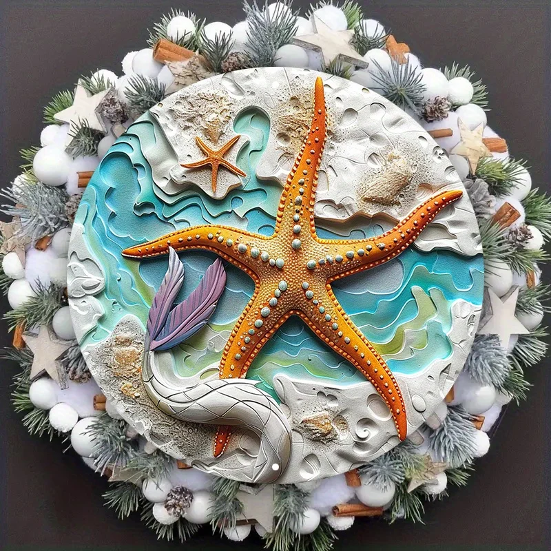

Starfish Metal Wall Art Decor, Circular Aluminum Sign, HD Printing Quality, Valentine's Day Gift, Pet Decoration