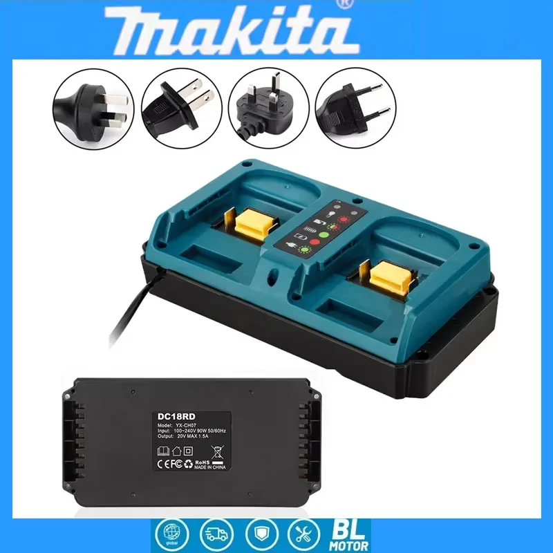 

Двойное зарядное устройство Makita 18V с вилкой EU/US, замена для оригинального зарядного устройства Makita 18V Li-ion, быстрое зарядное устройство для BL1815 BL1820 BL1830.