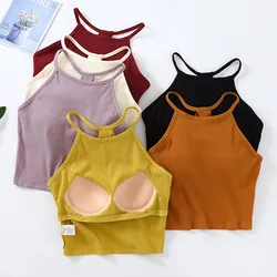 Summer Chest Pad Suspender Vest Female Cotton Bra Short T-Shirt Sexy Sleepwear One Piece Pajamas Tops For Women Nightwear Shirt