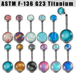 1PC G23 Titanium Opal Internally Threaded Belly Button Ring Flash Film Natural Stone Curved Barbell Navel Piercing Jewelry