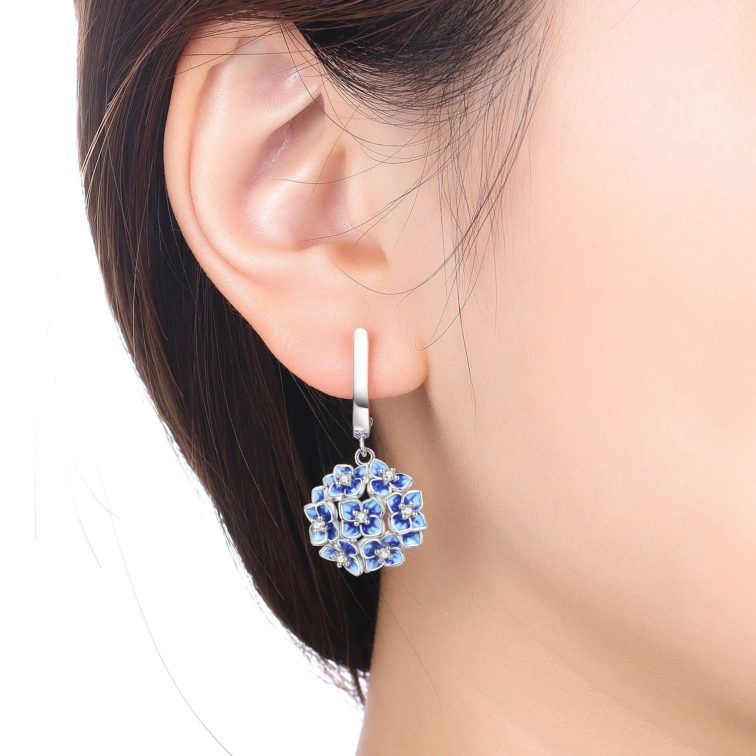 925 Sterling Silber Damen Halsketten- und Ohrring-Set Blaue Hortensienblüten Ohrring-Set Exquisites Party-Schmuckset Jubiläumsgeschenk – Detail 3