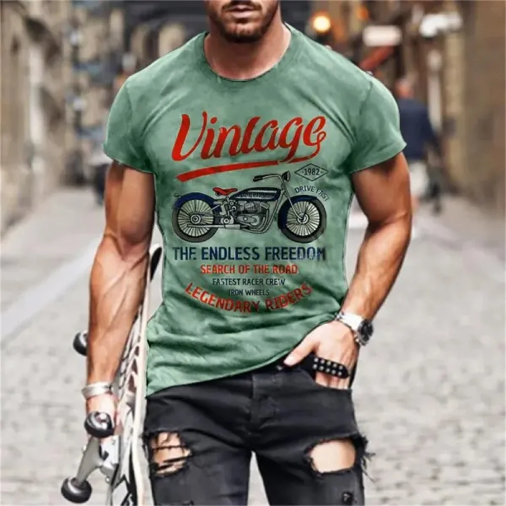 Vintage Motorcycle T-Shirt Men\'s Racing Printed Short Sleeve T Shirt for Men Motor Biker Summer Casual Oversized Tops Clothing