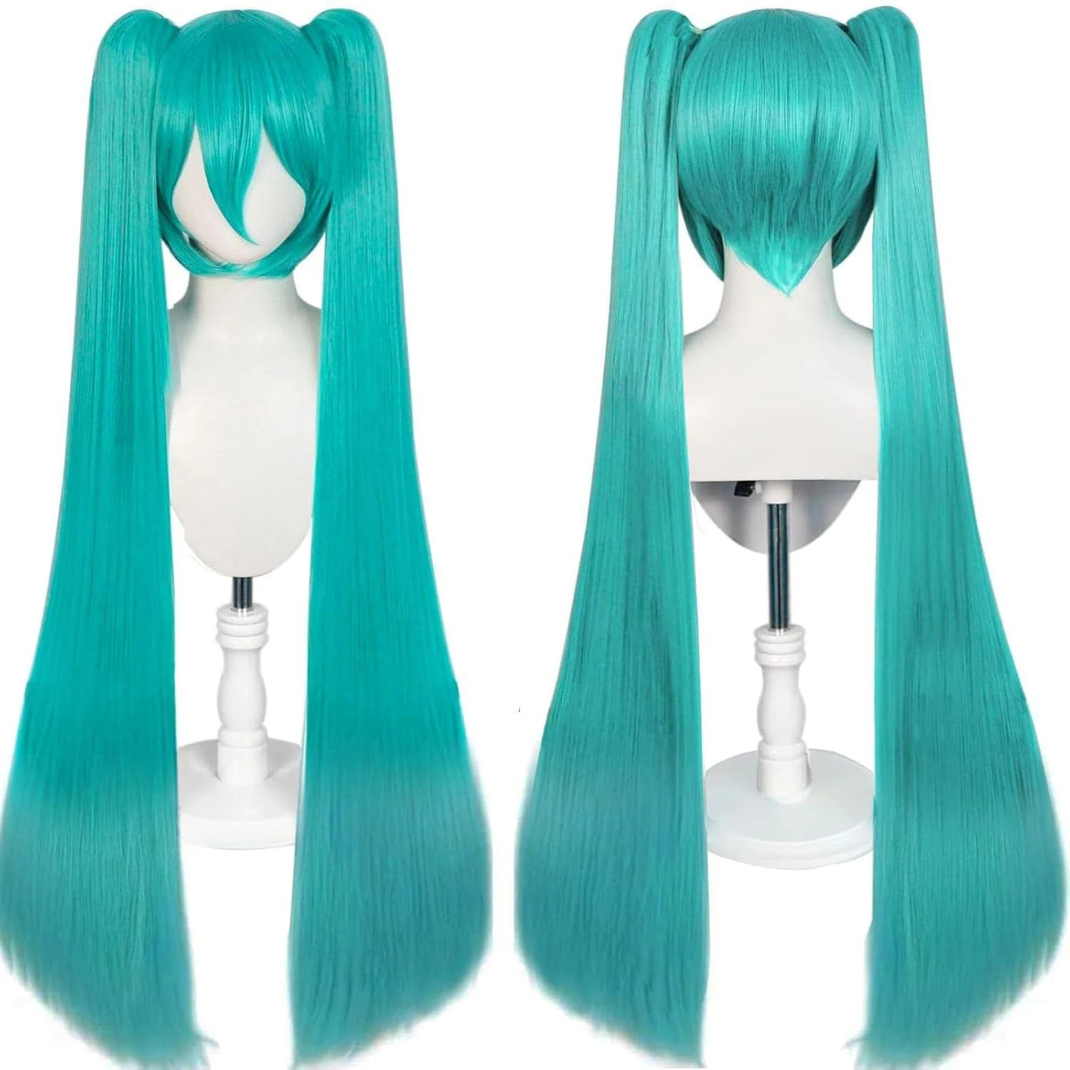 شعر مستعار أخضر سبليت أنيمي كوسبلاي اصطناعي طويل للغاية ذيل حصان مزدوج كوسبلاي بنفس النمط للهالوين والتجمعات