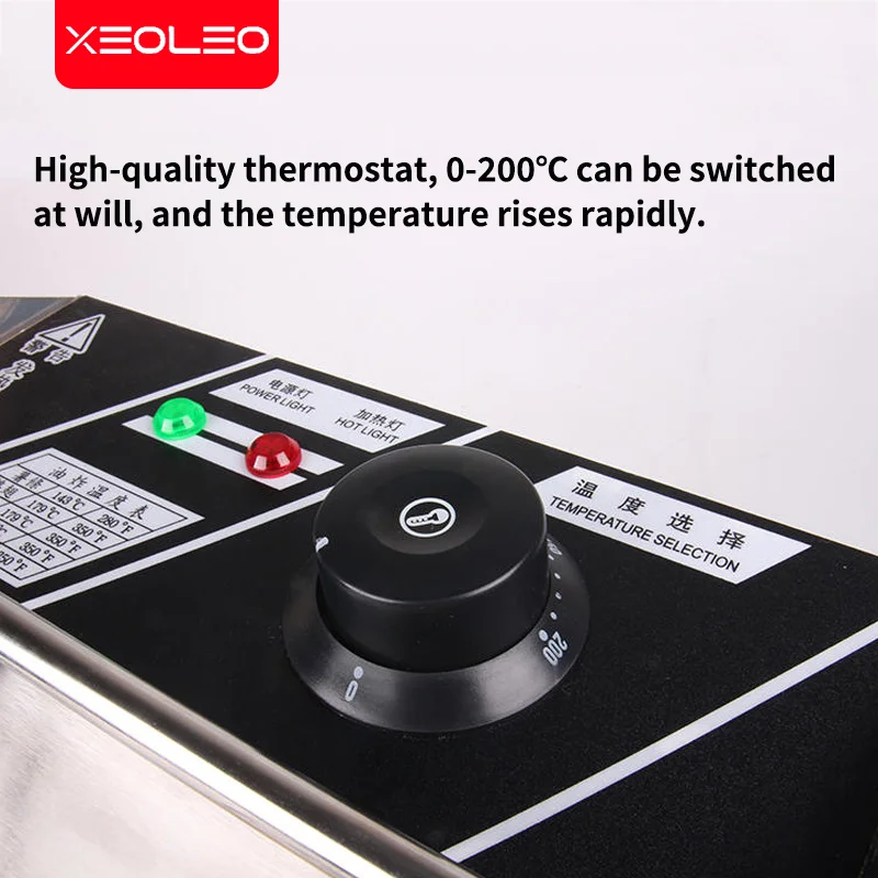 XEOLEO 6L+6L Deep Fryer Commercial Stainless Steel Electric Fryer French Chips Chicken Wings Fast-Heating Snack Machine Food