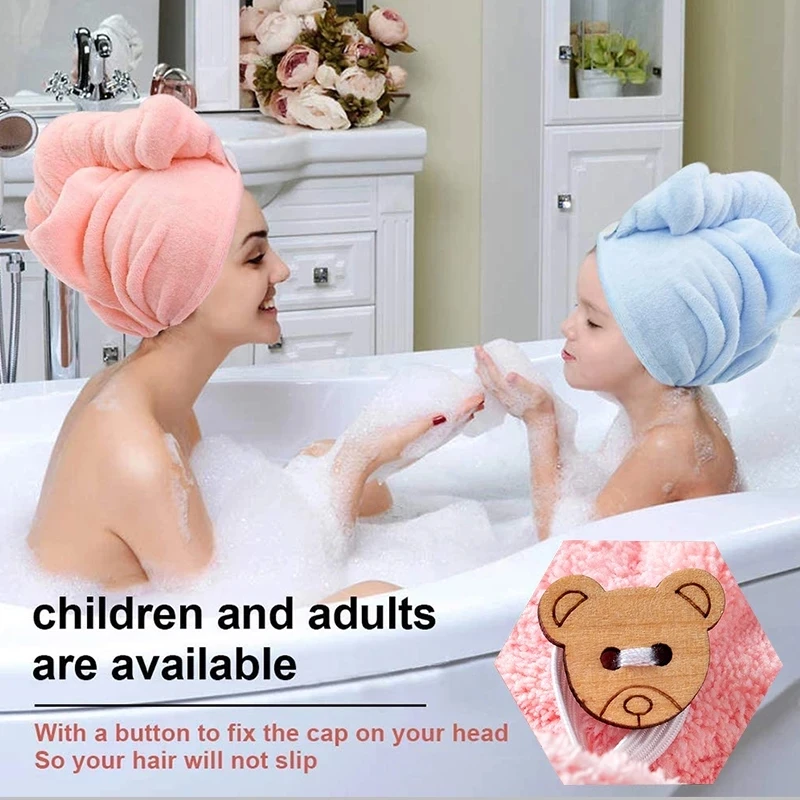 Microfiber Hair Towel,Super Absorbent Hair Towel .Care Cap with Button.Wrap Fast Drying Hair Wraps for .Women Bathroom Accessori images - 6