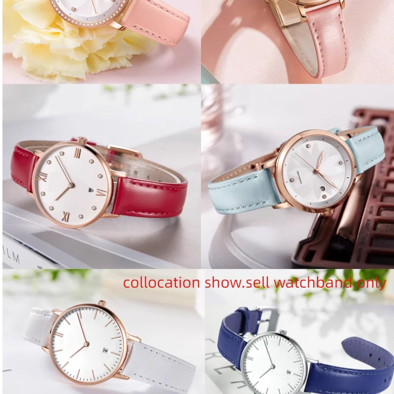 Women Genuine leather Quick release Strap bracelet white red Cowhide Small Dial strap pin buckle watch band 12 14mm 15mm 16mm 18