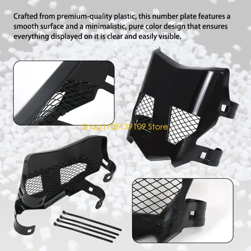 P5ED Vented Motorcycle Front Number Plate Cover in Black Plastic with Side Mount Point Structure for Sting Repair Work and