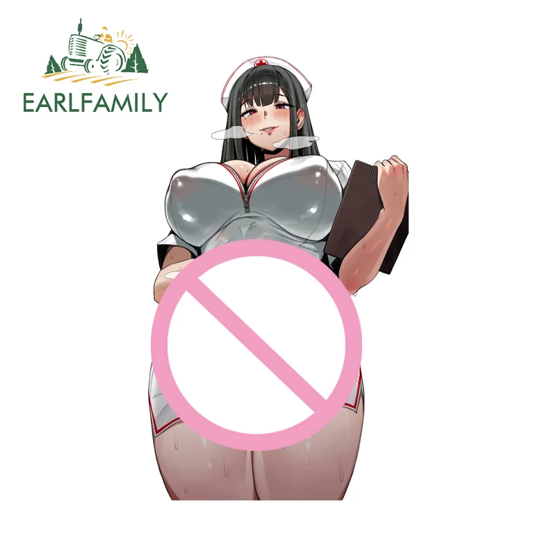 

EARLFAMILY Futanari Nurse Beautiful Car Stickers Amusing Anime Waifu Decals PVC Camper Rearview Mirror Decoration Street Signs