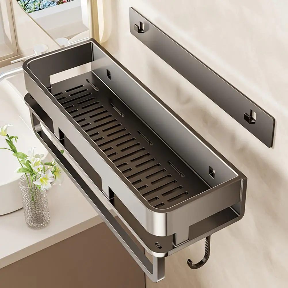 

Storage Rack Durable Carbon Steel Bathroom Storage Rack Non Perforated Wall Mounted Drill-Free Installation Dry Mildew Proof Sto