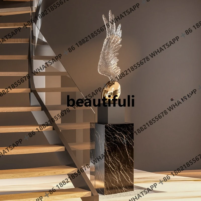 Premium transparent wing art floor-to-ceiling ornaments Hotel sculpture Office front door creative decoration