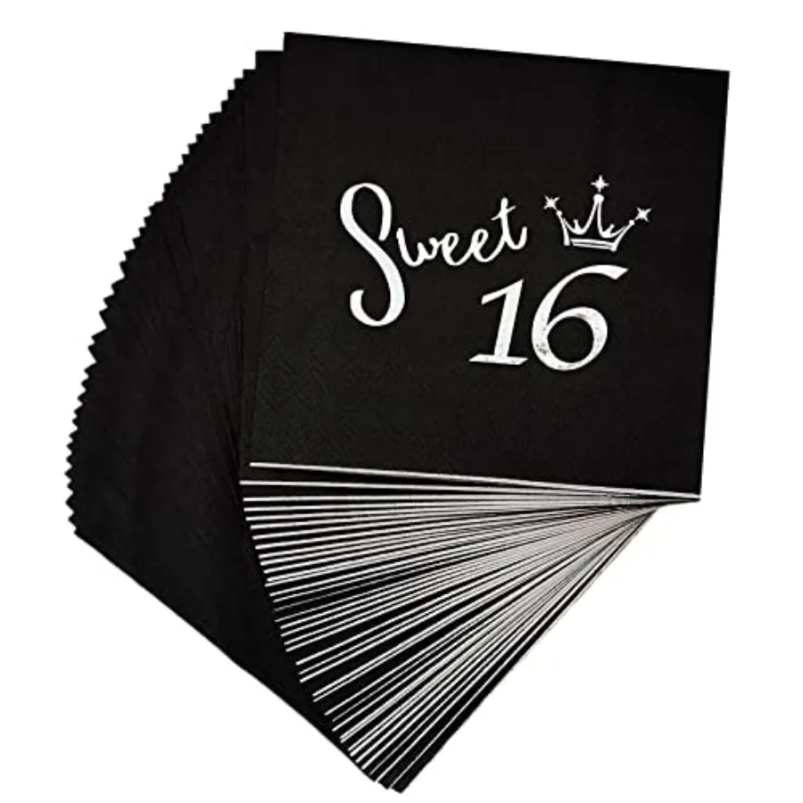 

Black and Silver 16th Birthday Cocktail pkins40 pcs 16th Birthday Disposable Paper Beverage pkin Celebrations Party Favor Suppl