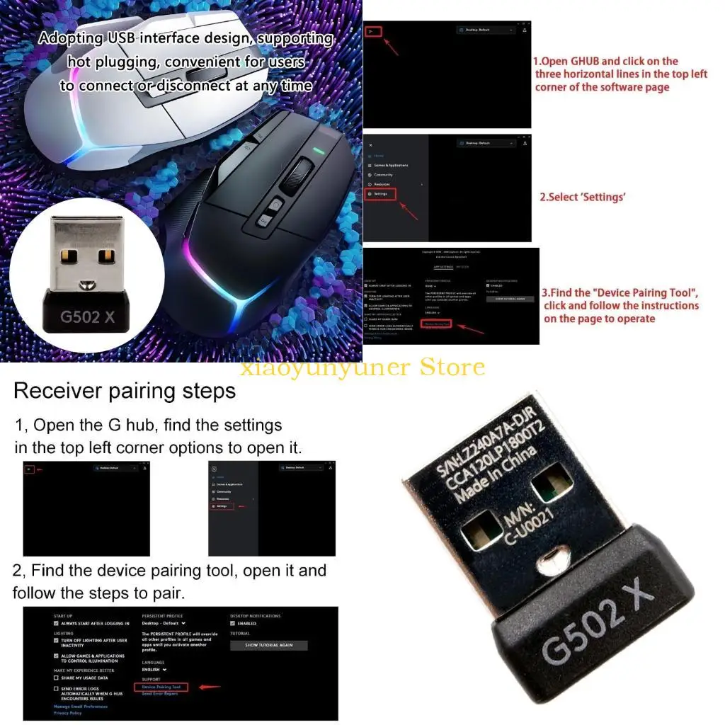 P9JB Portable USB Receiver for G502 X / G502 X PlusLightspeedMouse Receiver Delivering Smooth Data Transmission Mouse Adapter