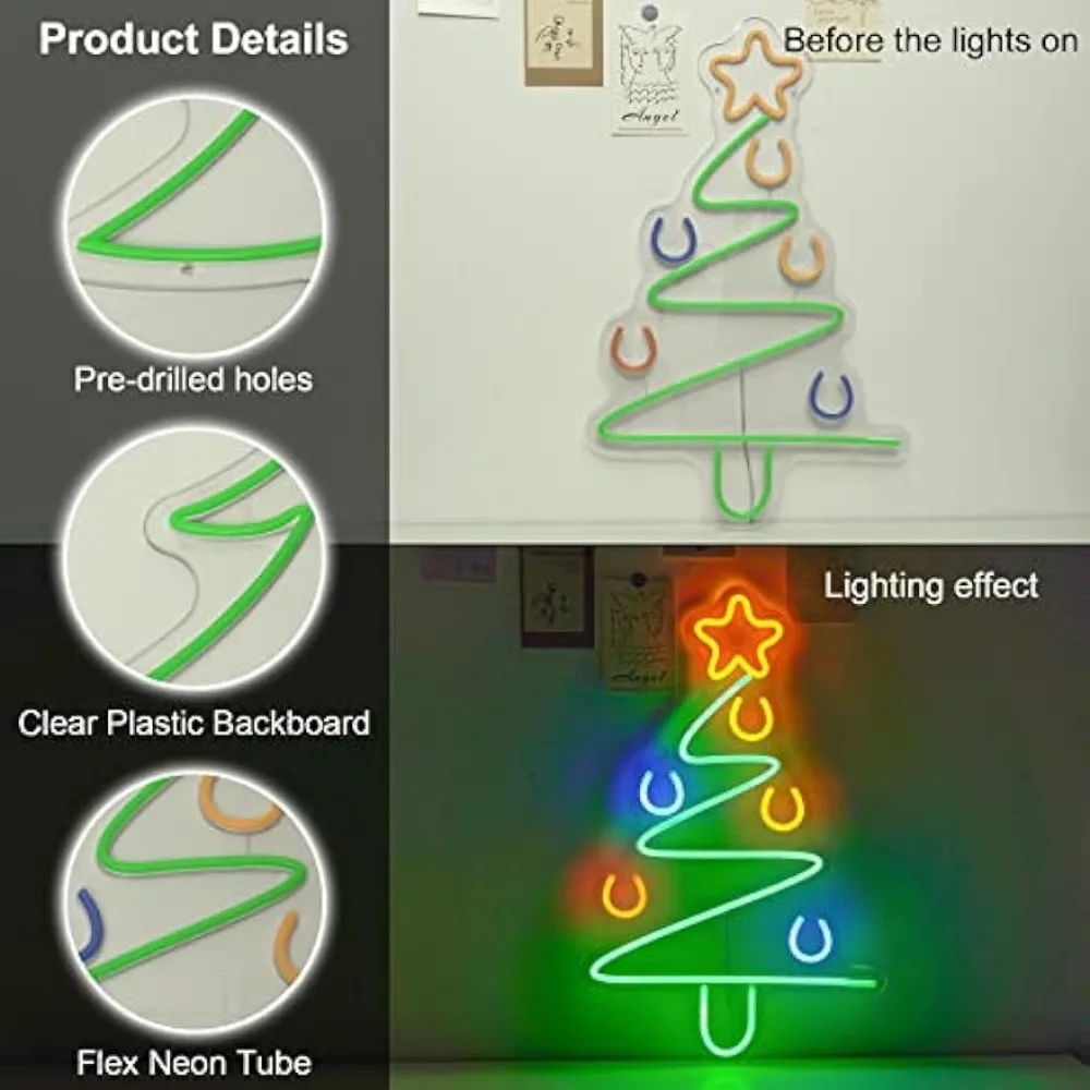 ป้ายไฟ LED ต้นคริสต์มาสนีออน-ไฟห้องนอนเครื่องตกแต่งฝาผนัง, ห้องนั่งเล่น, ระเบียง, ลาน