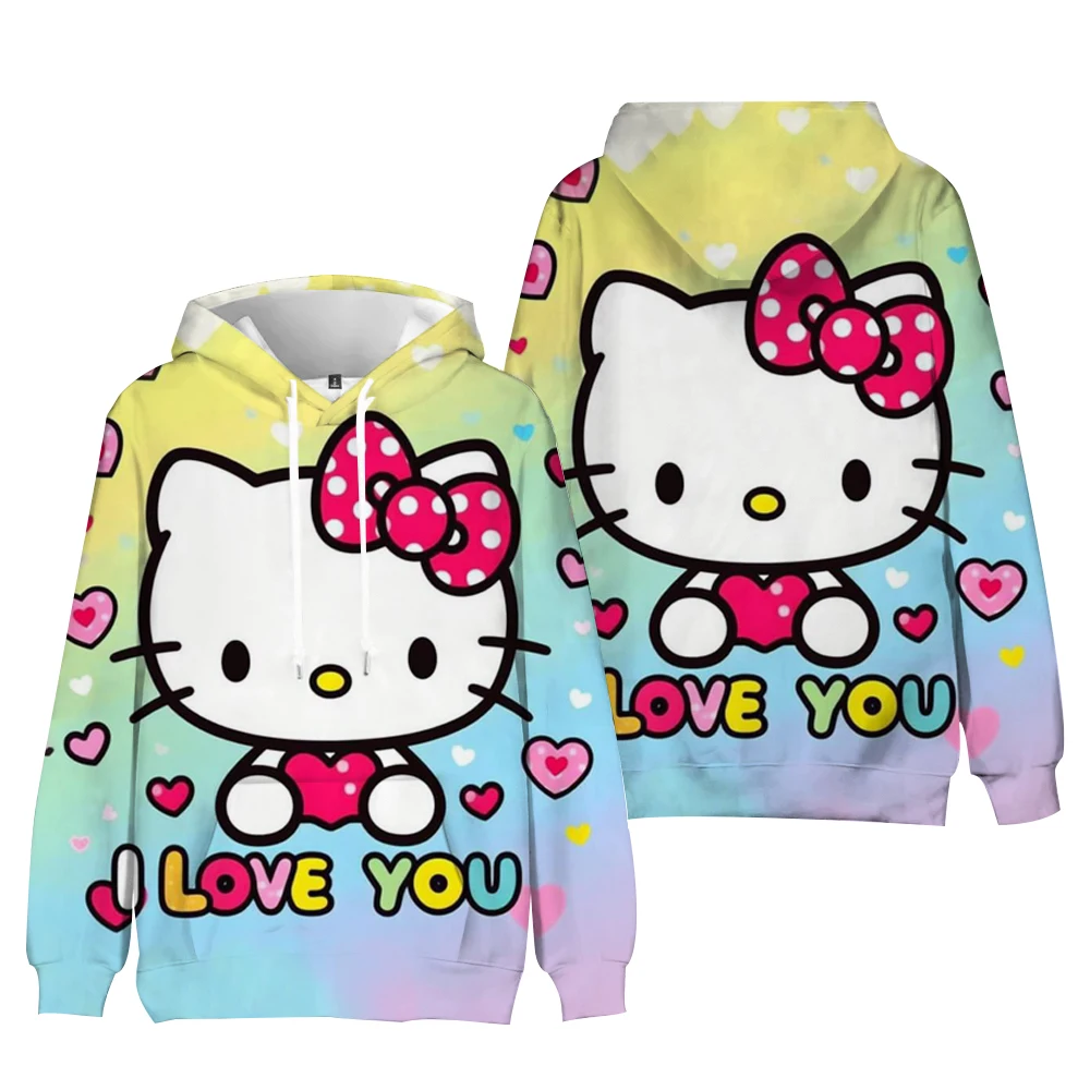 Sanrio Hello Kitty Hoodie longgar wanita, Hoodie kasual ukuran besar musim gugur musim dingin mode baru gaya Korea pullover motif anak perempuan Y2k