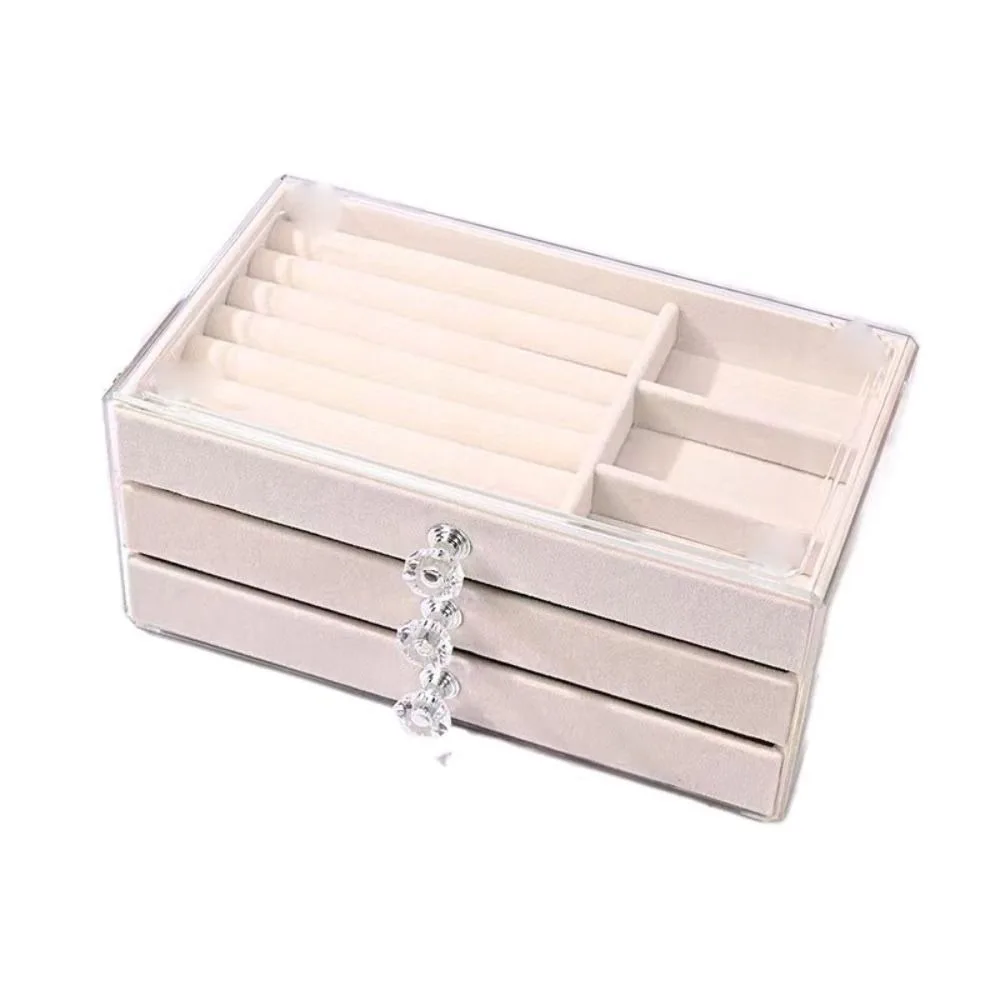 

3-Tier Jewelry Storage Box Transparent Dust-proof Flannel Jewelry Box Plastic Square Earrings Jewelry Box Storage