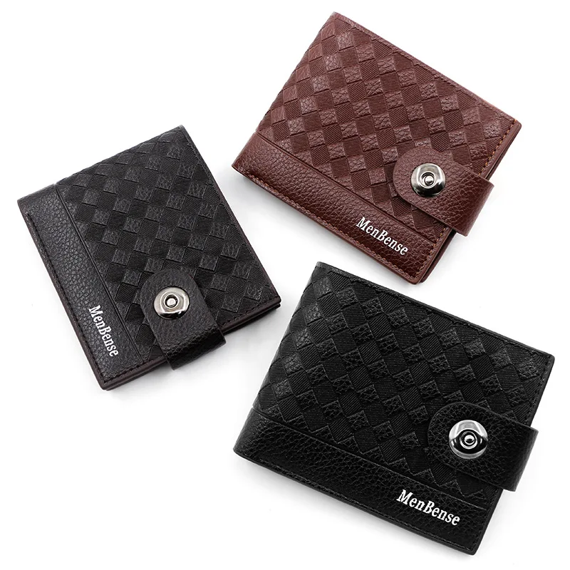 Men's diamond wallet short magnetic button coin pocket anti-theft multi-function wallet light PU men's youth wallet