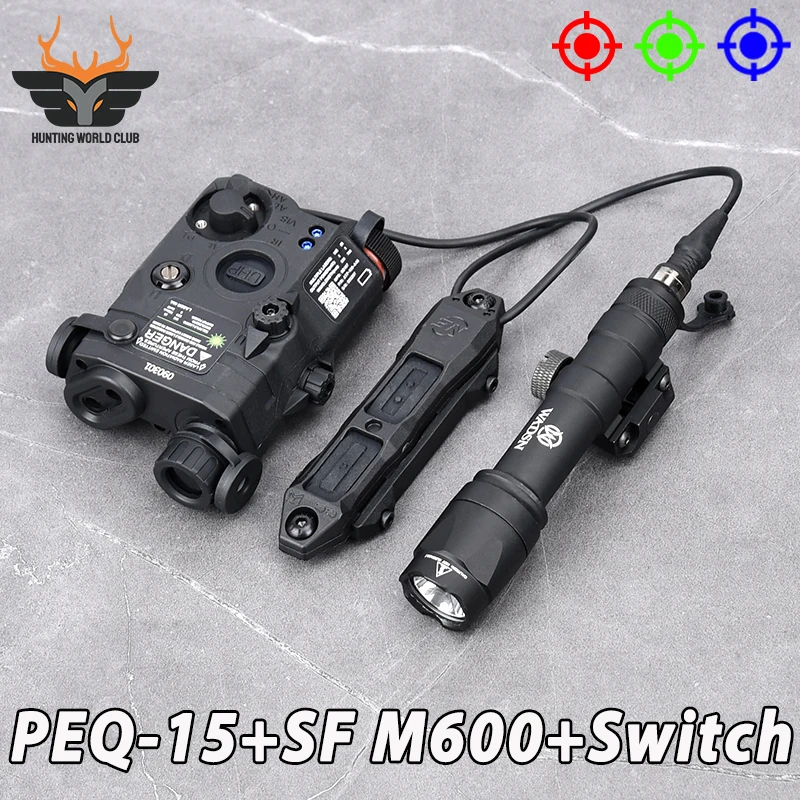 

Tactical Airsoft PEQ-15 Red Green Blue Laser PEQ Battery Box Surefir M300A M600C Flashlight Dual Control Switch Fit 20MM Rail