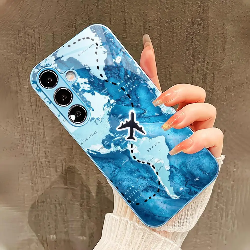 Azure Flight Route phone case s26 Tempered Glass phone case for Samsung Galaxy S26/S25/S24/S23/S22/S21 Ultra FE Plus Shockproof