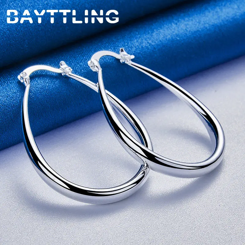 

BAYTTLING Fashion 925 Sterling Silver Earrings Simple 40MM U Hoop Earrings Women Charm Girlfriend Gift Party Jewelry