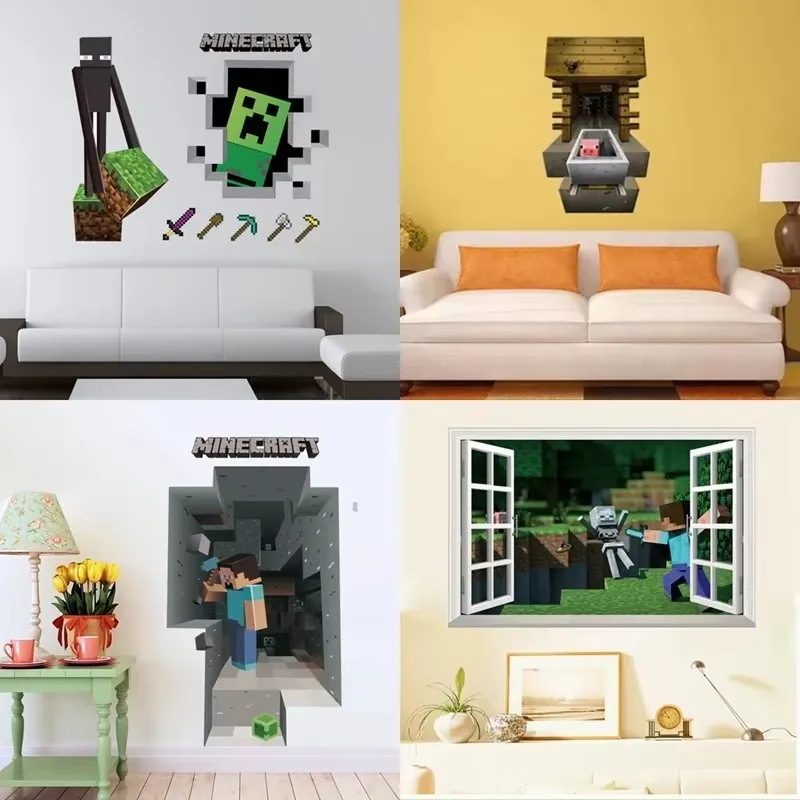НОВЫЕ 3D-наклейки на стену в стиле Minecraft с Крипером и Стивом, виниловые 3D-стикеры для декора спальни и гостиной, любимые постеры-игрушки для детей.