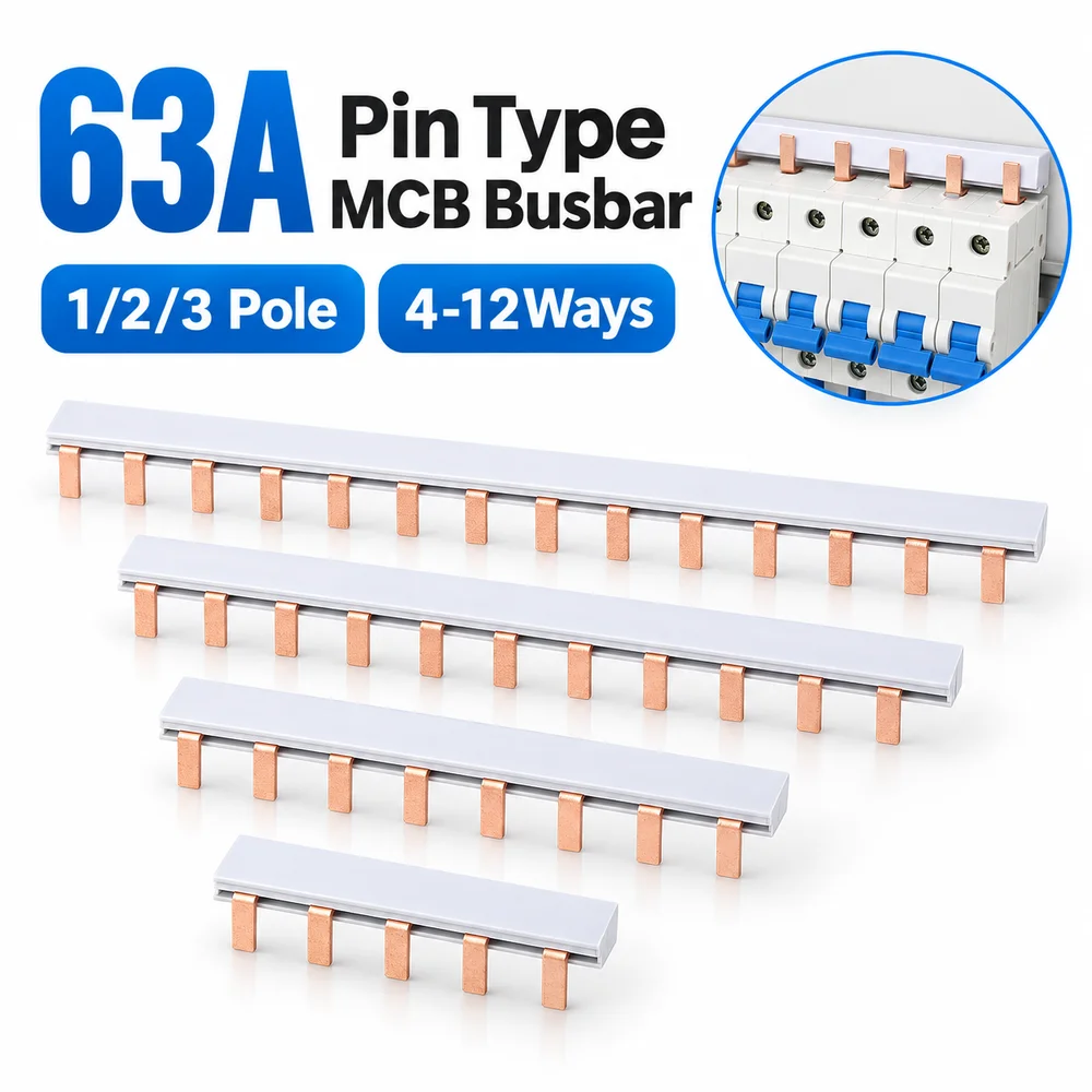 1Pcs 63A MCB Busbar 1/2/3Pole Red Copper Pin Type Busbar 18/36mm Phase Spacing PVC Flame Retardant Circuit Breaker Busbar