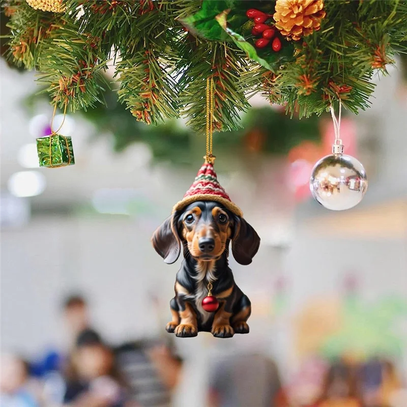 7PCS 3D Dog Pendant Decorative Hanging Ornaments for Tree Car Backpacks DIY Funny Dog Printing Acrylic Puppy Pendants