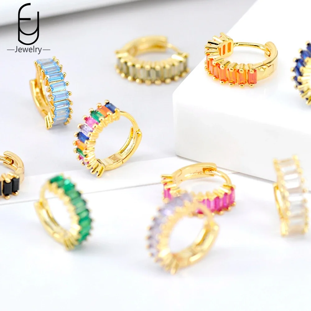 925 Sterling Silver Needle Colorful Crystal Small Hoop Earrings for Women Premium 18K Gold Earrings Hoop Party Luxury Jewelry