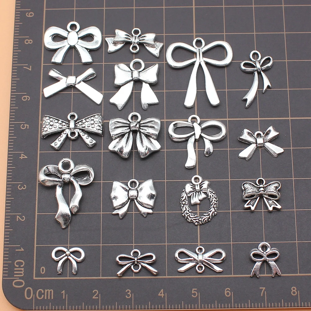 

18 Pcs Bow Tie Pendant Charm Silver Diy Charms Zinc Alloy for Jewellery Making Bowknot