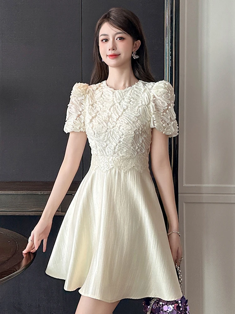 Women Clothes Evening Sweet Puff Sleeve Slim A-Line Mini Short Dress Elegant Lady Fashion Party Prom Vestidos Casual Summer New