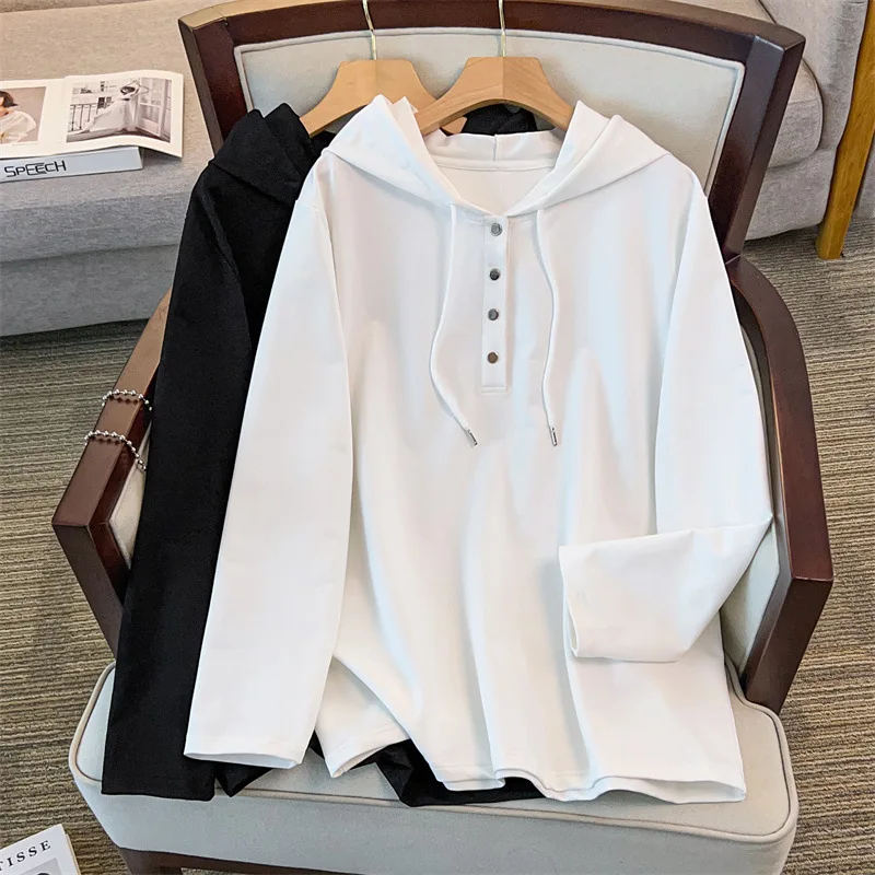 

Женская толстовка больших размеров 175 кг, осень 170 г, свободная толстовка с капюшоном и длинными рукавами, черно-белая, 4XL, 5XL, 6XL, 7XL, 8XL, 9XL