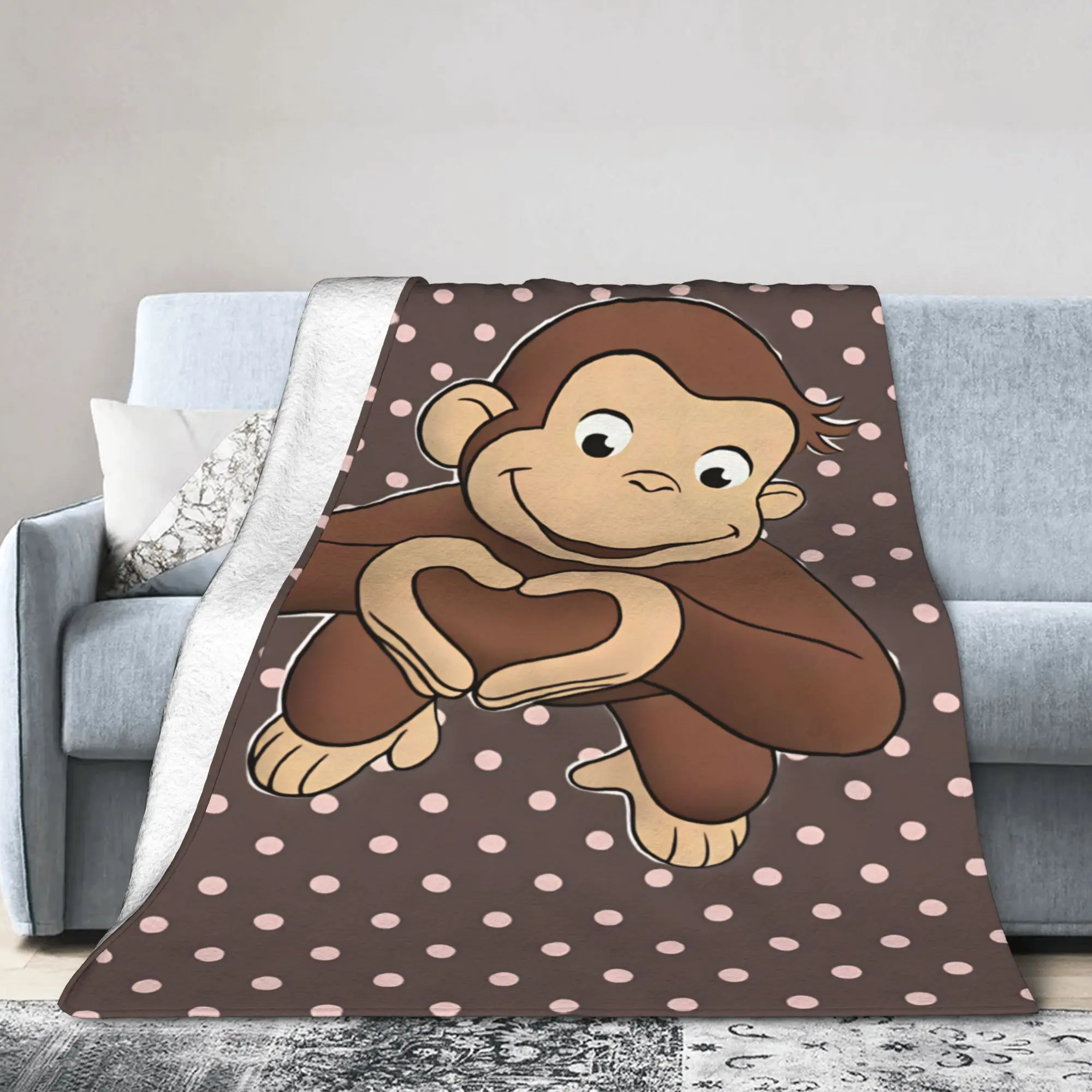 Curious George Hand Heart Polka Dot Blanket Warm Fluffy Plush Bedding Throws For Outdoor Travel Flannel Bedspread Bed Cover