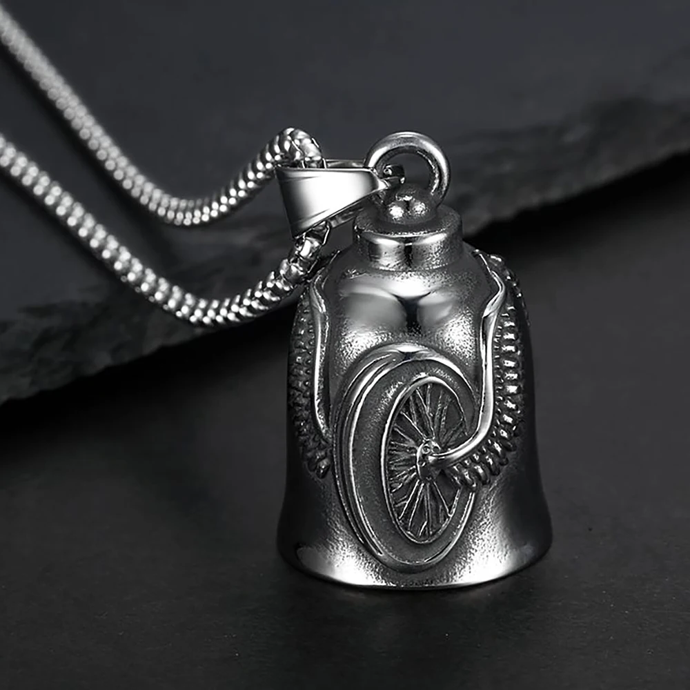 New Stainless Steel Motorcycle Bell Angel Wings Bell Pendant Necklace For Biker Fashion Lucky Amulet Jewelry Gifts Dropshipping