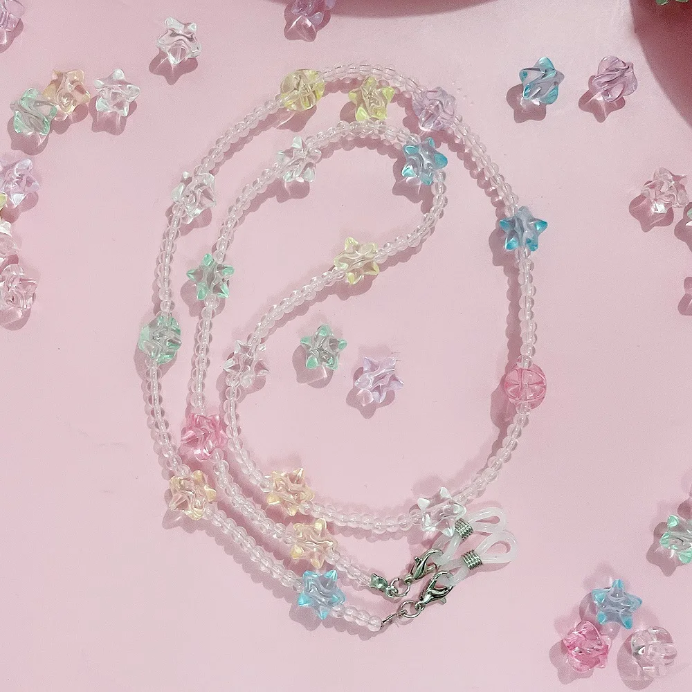 Cute Acrylic Color Stars Glasses Chain Fashion Transparent Crystal Bead Chain For Glasses Lanyard Women Jewelry Accessories