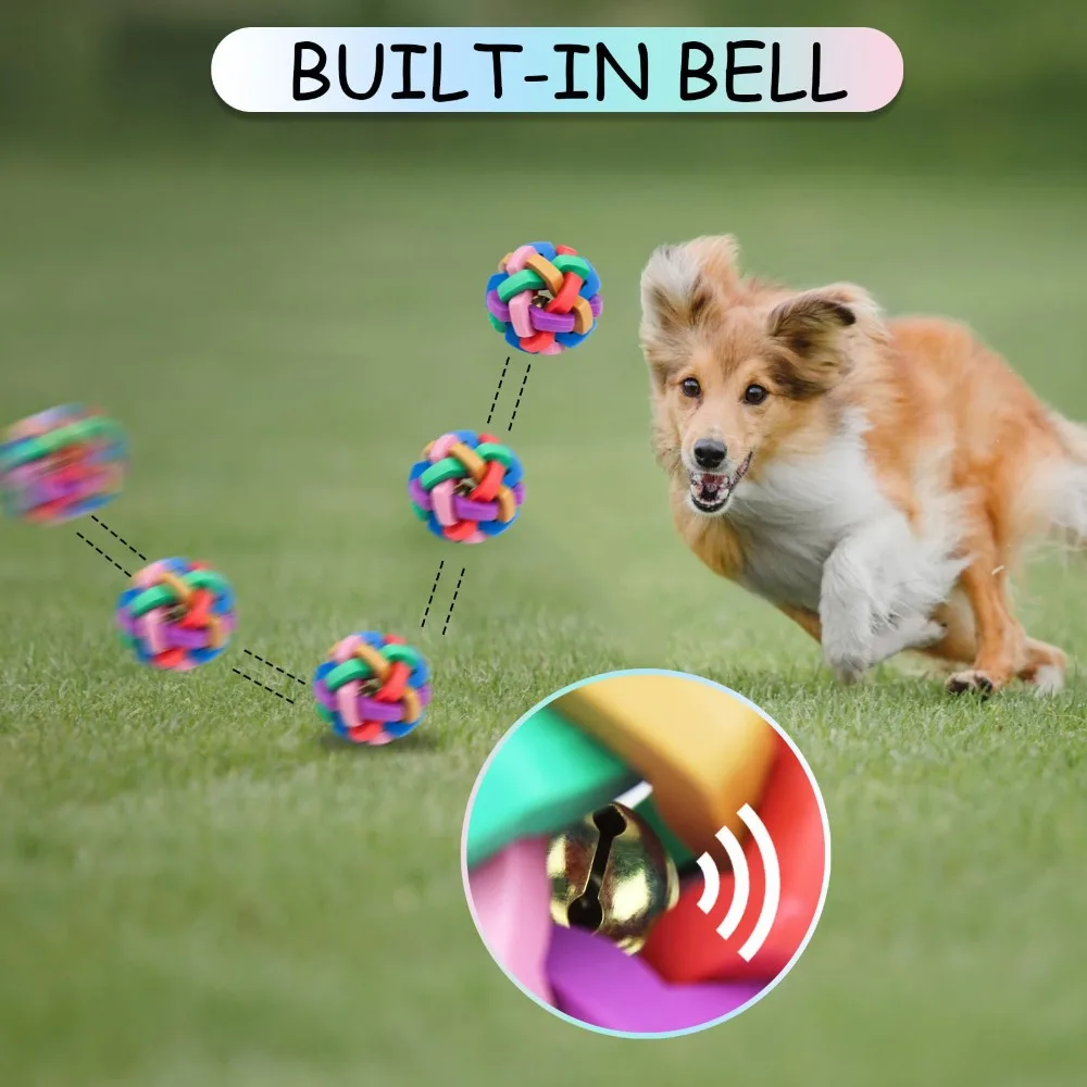 Fun Colorful Cats Dogs Elastic Ball Macaron TPR Woven Bell Ball Bite Resistant Teeth Grinding Toy Ball Relief Toy