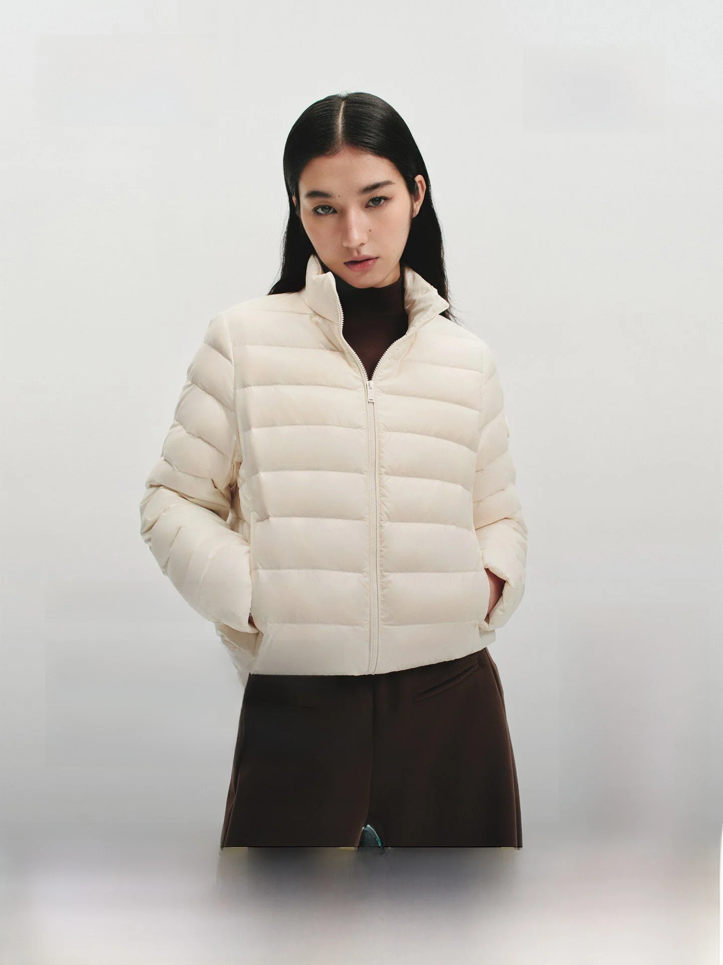 

Bosideng Spring New Women's ort Lightweight Goose down Jaet Stand Collar Warmth Thin Hooded Casual Sle Polyester Fiber