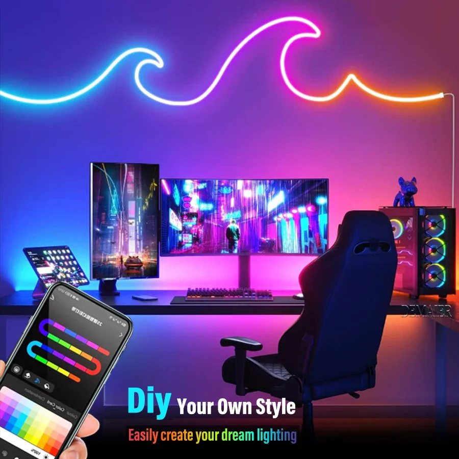 Imagem -03 - Usb Led Rgb Neon Strip Lights dc 5v Ws2812b Tuya Inteligente ic Flexível Dreamcolor Perseguindo Fita para Quarto Música Faça Você Mesmo Trabalhar com Alexa