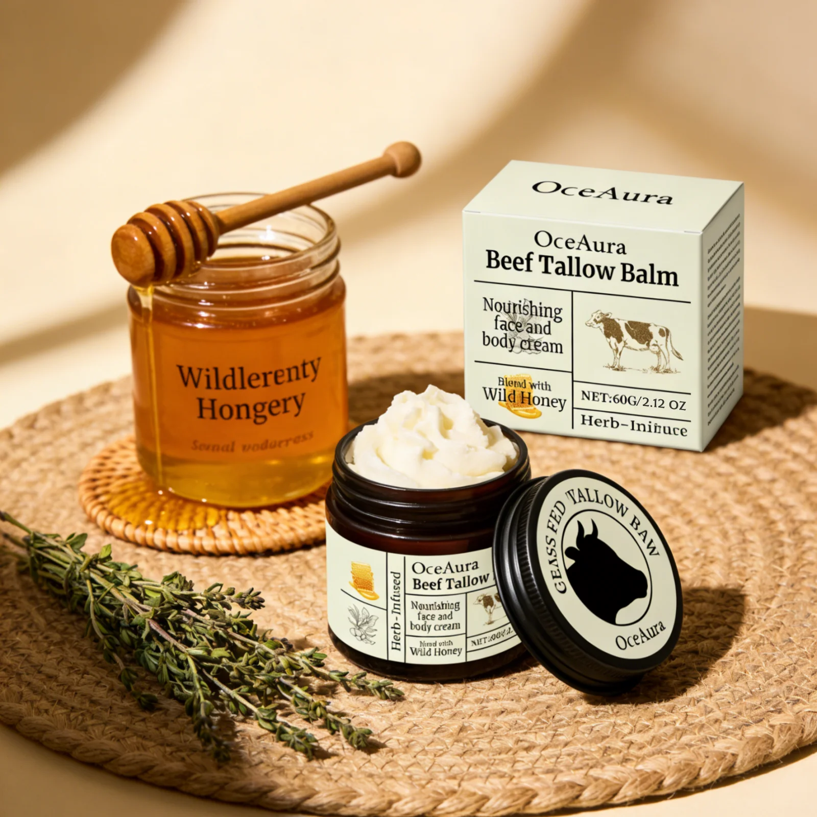 OceAura Beef Tallow Balm Deep Moisturizing Nourishing Brightening Skin Long-Lasting Fragrance Refreshing Care Face Body Lotion