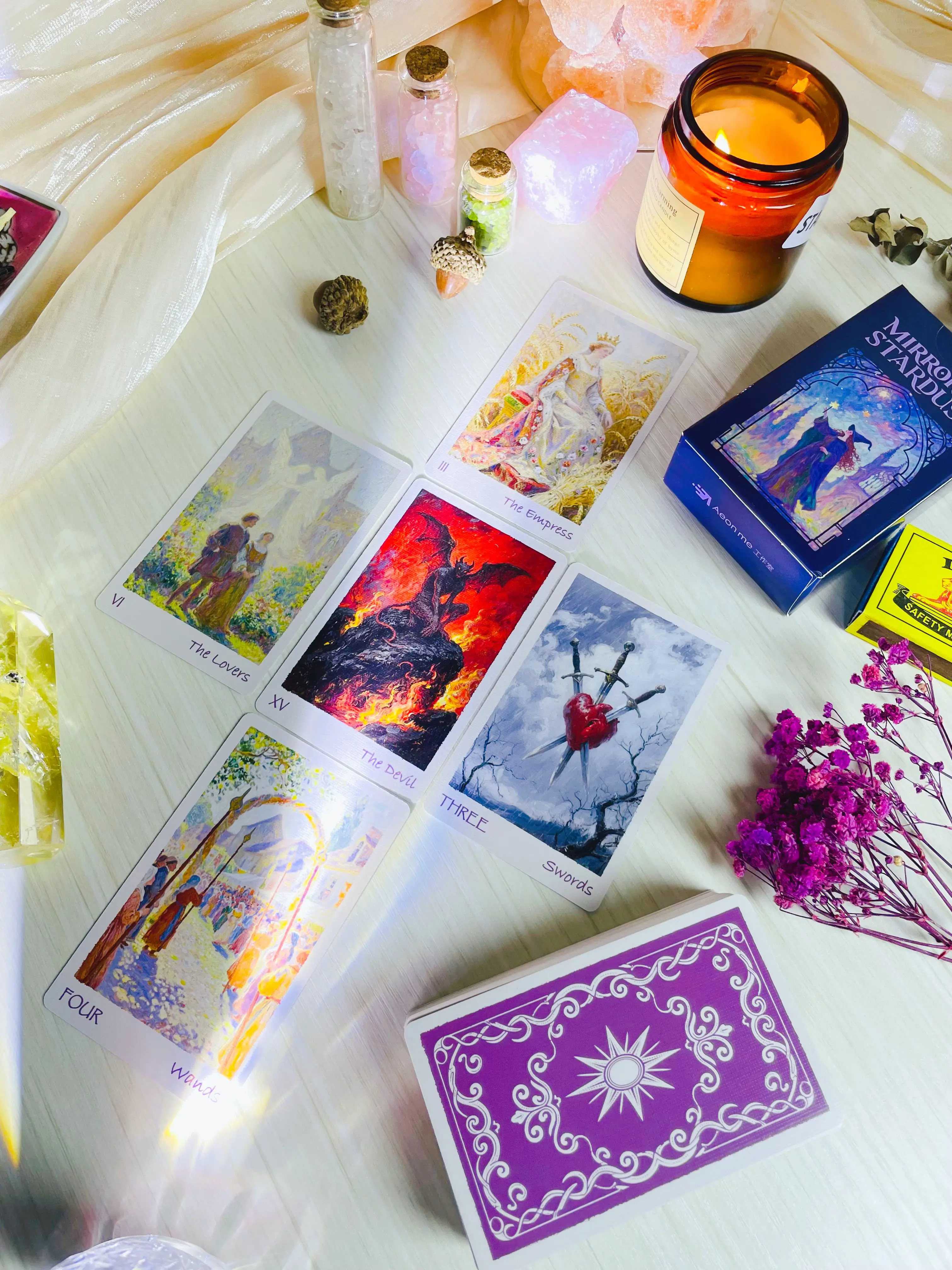 

Портативное зеркало в стиле акварели и масляной живописи 2026 года с картами Таро «Звездная пыль», 96x59 мм, Оракул Райдера-Уэйта, люкс, профессиональное