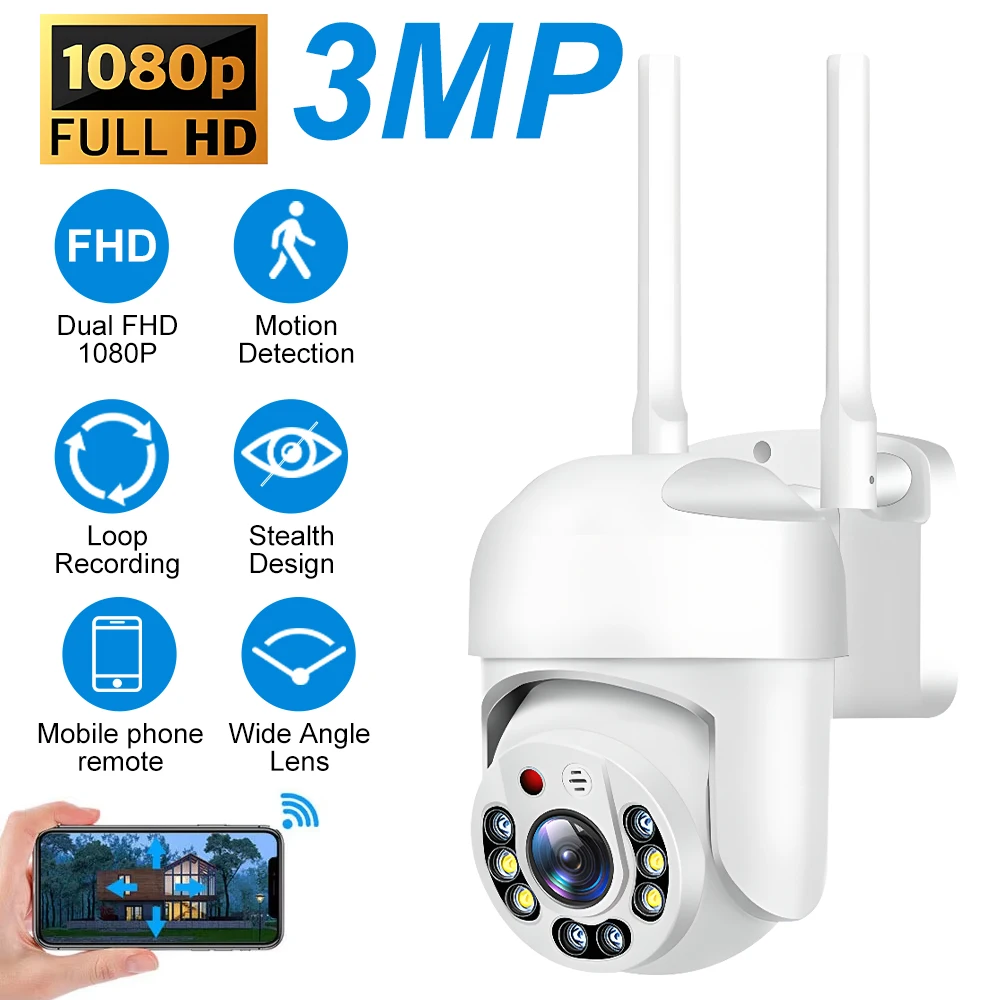 

3MP Wireless Security Surveillance PTZ Camera Home 1080P Wifi IP Outdoor Cameras Auto Tracking Network Wireless Surveillance