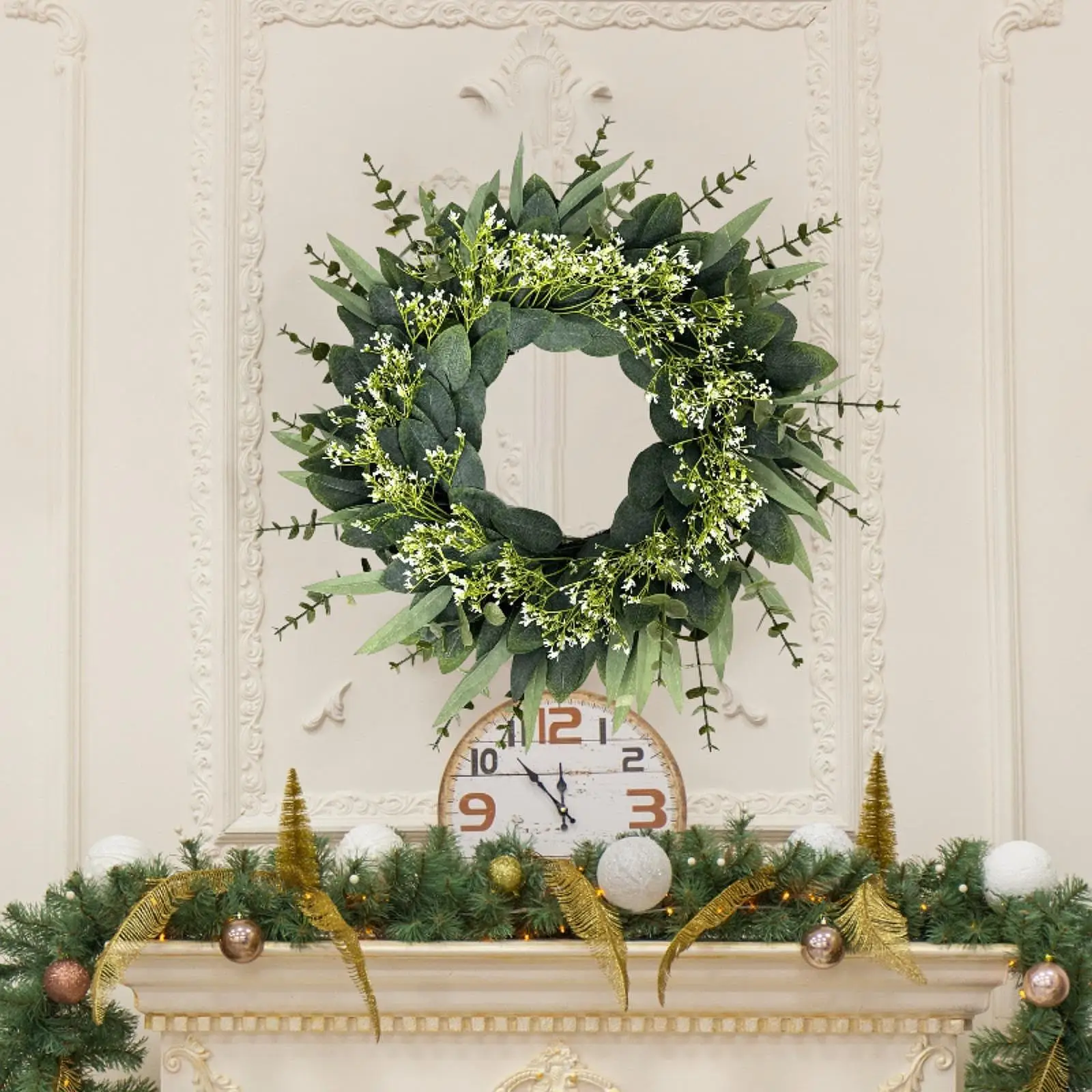 

Венок из искусственного эвкалипта, весенний венок для входной двери, настенное украшение 50 см для фестиваля сада в фермерском доме
