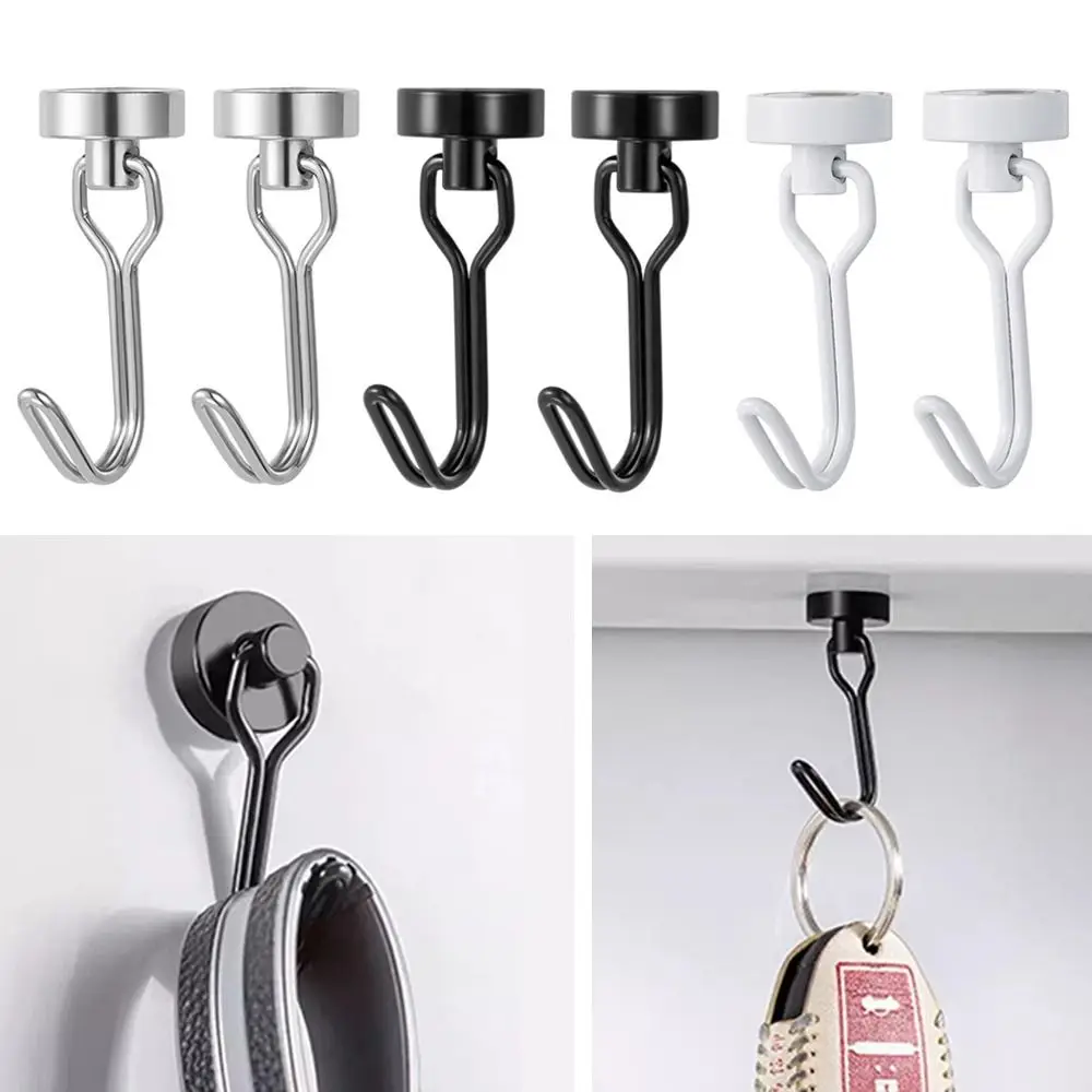 2pcs New No Drill Magnetic Hook 360° Rotating Black/White Fridge Magnet Hook Heavy Duty Kitchen Organizer Hangers Kitchen