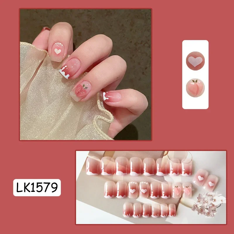 

Pink Fake Nails Press on Nail Designs Art Long Tips False Forms with Glue Stick Stickers Reusable Set Acrylic Artificial