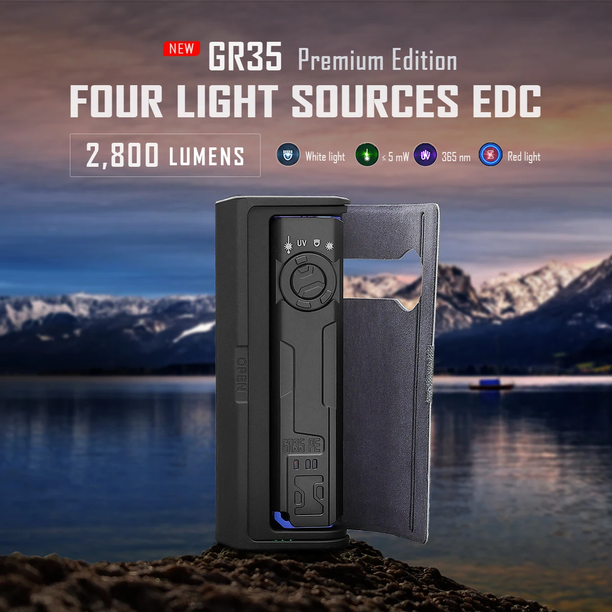 IMALENT GR35 充電式EDCフラット懐中電灯（Type-C充電ケース付き、白色LEDコンボ2800ルーメンポータブルライト）キャンプ用